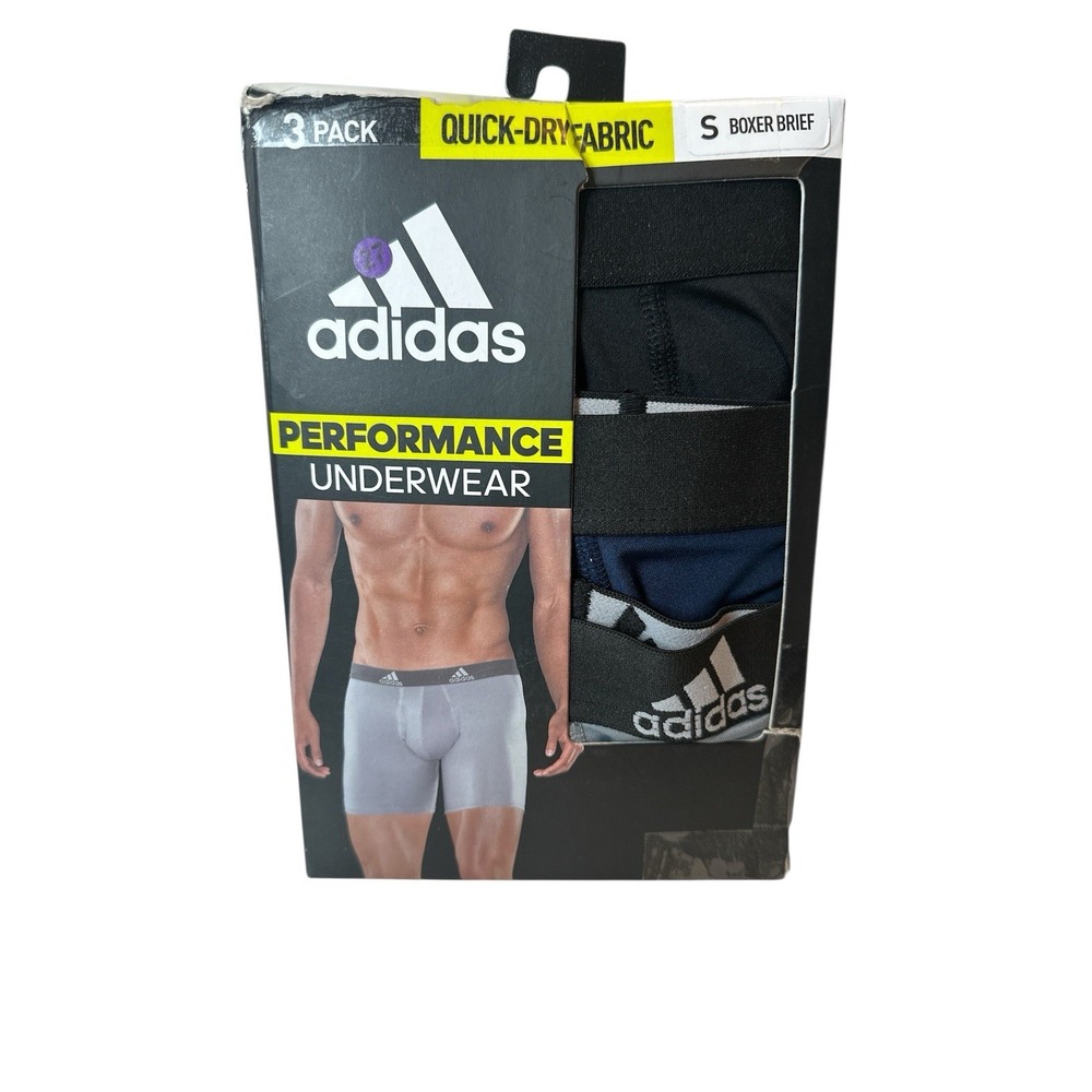 adidas Men's Performance Long Boxer Small Brief Underwear (3 Pack)‎ New